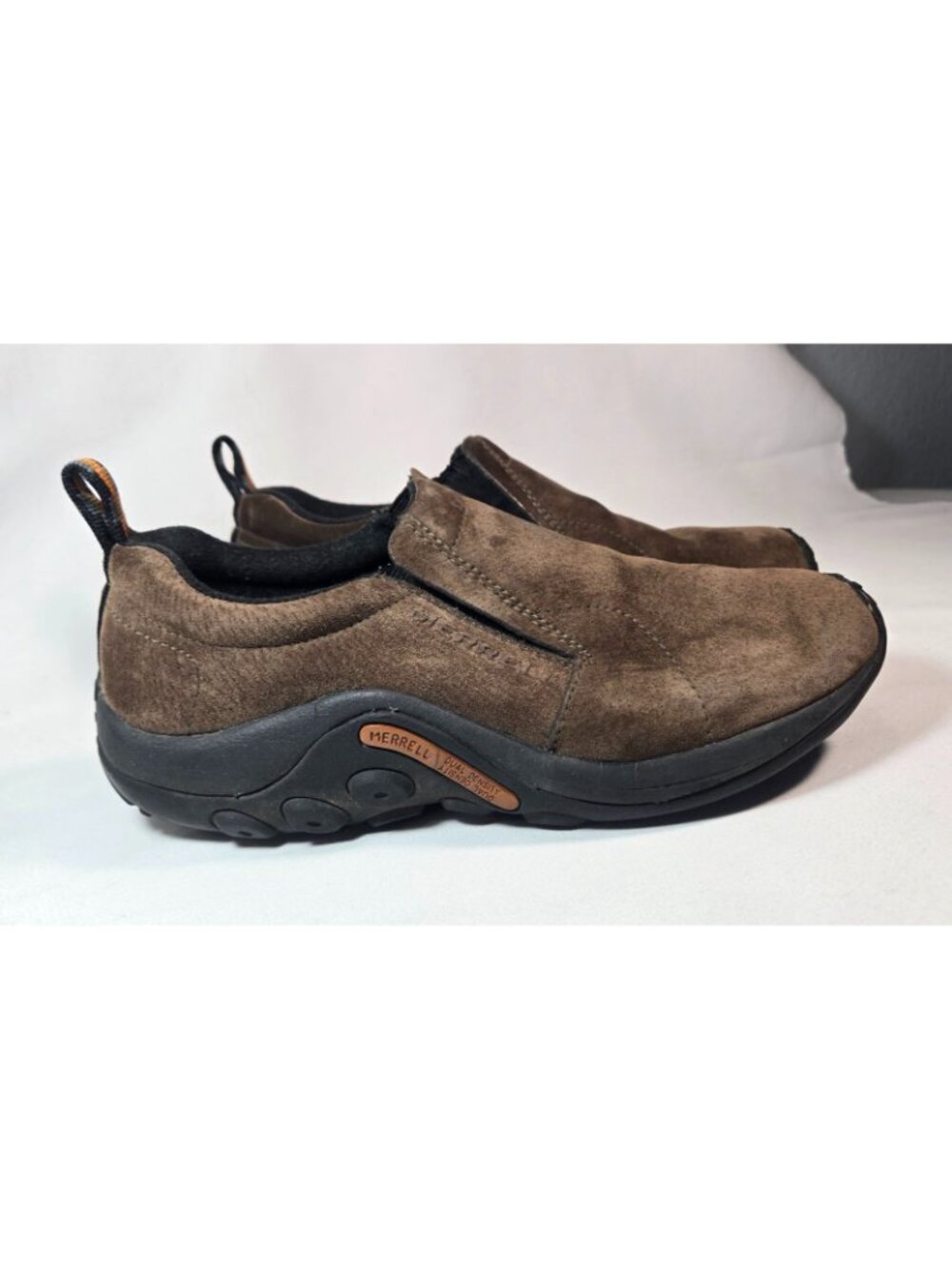 Slip-On Shoes Womens 8 Merrell Jungle Moc Gunsmoke Brown Pigskin Suede Pull-Tabs - Picture 4 of 9